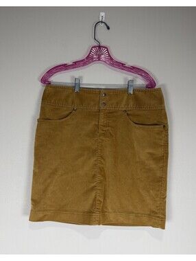 Athleta Mini Skirt Tan Ridge Corduroy Snap Stretch | Granola Girl | Size 10 Tall